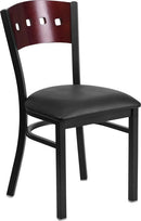 Flash Furniture XU-DG-6Y1B-MAH-BLKV-GG HERCULES Series Black Decorative 4 Square Back Metal Restaurant Chair - Mahogany Wood Back, Black Vinyl Seat