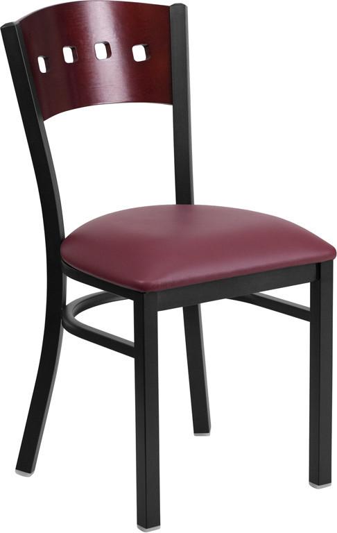 Flash Furniture XU-DG-6Y1B-MAH-BURV-GG HERCULES Series Black Decorative 4 Square Back Metal Restaurant Chair - Mahogany Wood Back, Burgundy Vinyl Seat
