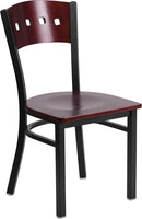 Flash Furniture XU-DG-6Y1B-MAH-MTL-GG HERCULES Series Black Decorative 4 Square Back Metal Restaurant Chair - Mahogany Wood Back & Seat
