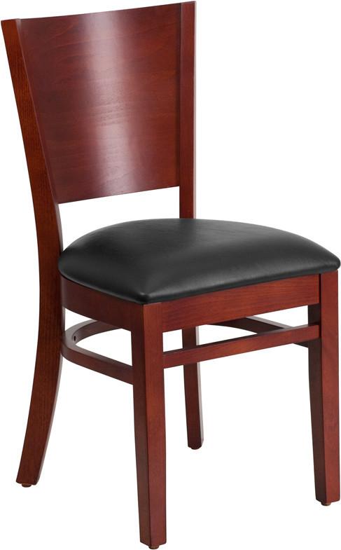 Flash Furniture XU-DG-W0094B-MAH-BLKV-GG Lacey Series Solid Back Mahogany Wooden Restaurant Chair - Black Vinyl Seat