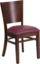 Flash Furniture XU-DG-W0094B-WAL-BURV-GG Lacey Series Solid Back Walnut Wooden Restaurant Chair - Burgundy Vinyl Seat