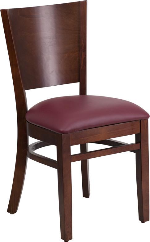 Flash Furniture XU-DG-W0094B-WAL-BURV-GG Lacey Series Solid Back Walnut Wooden Restaurant Chair - Burgundy Vinyl Seat