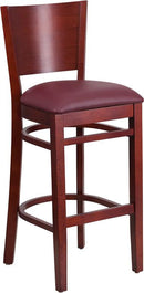 Flash Furniture XU-DG-W0094BAR-MAH-BURV-GG Lacey Series Solid Back Mahogany Wooden Restaurant Barstool - Burgundy Vinyl Seat