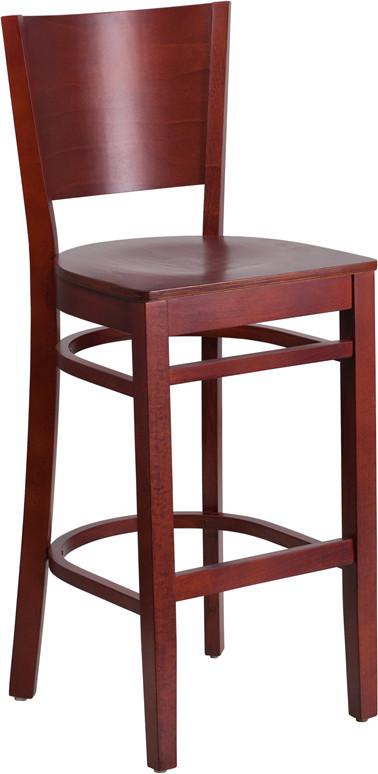 Flash Furniture XU-DG-W0094BAR-MAH-MAH-GG Lacey Series Solid Back Mahogany Wooden Restaurant Barstool