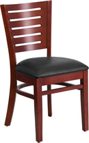 Flash Furniture XU-DG-W0108-MAH-BLKV-GG Darby Series Slat Back Mahogany Wooden Restaurant Chair - Black Vinyl Seat