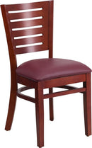 Flash Furniture XU-DG-W0108-MAH-BURV-GG Darby Series Slat Back Mahogany Wooden Restaurant Chair - Burgundy Vinyl Seat