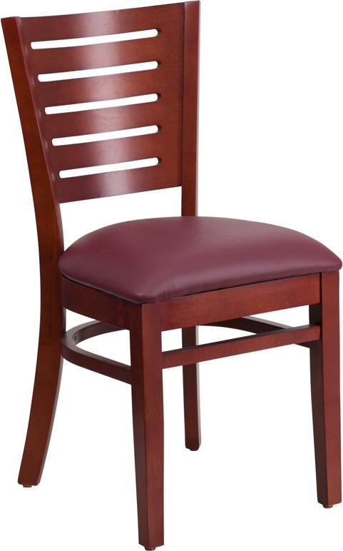 Flash Furniture XU-DG-W0108-MAH-BURV-GG Darby Series Slat Back Mahogany Wooden Restaurant Chair - Burgundy Vinyl Seat