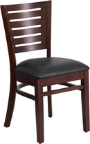 Flash Furniture XU-DG-W0108-WAL-BLKV-GG Darby Series Slat Back Walnut Wooden Restaurant Chair - Black Vinyl Seat