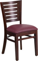Flash Furniture XU-DG-W0108-WAL-BURV-GG Darby Series Slat Back Walnut Wooden Restaurant Chair - Burgundy Vinyl Seat