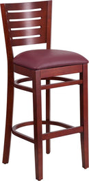 Flash Furniture XU-DG-W0108BBAR-MAH-BURV-GG Darby Series Slat Back Mahogany Wooden Restaurant Barstool - Burgundy Vinyl Seat