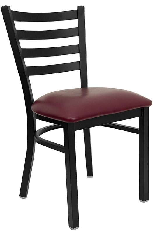 HERCULES Series Black Ladder Back Metal Restaurant Chair with Burgundy Vinyl Seat XU-DG694BLAD-BURV-GG by Flash Furniture
