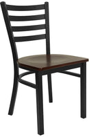 HERCULES Series Black Ladder Back Metal Restaurant Chair with Mahogany Wood Seat XU-DG694BLAD-MAHW-GG by Flash Furniture