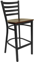 HERCULES Series Black Ladder Back Metal Restaurant Bar Stool with Mahogany Wood Seat XU-DG697BLAD-BAR-MAHW-GG by Flash Furniture
