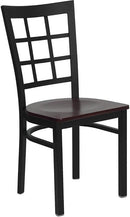 HERCULES Series Black Window Back Metal Restaurant Chair with Mahogany Wood Seat XU-DG6Q3BWIN-MAHW-GG by Flash Furniture