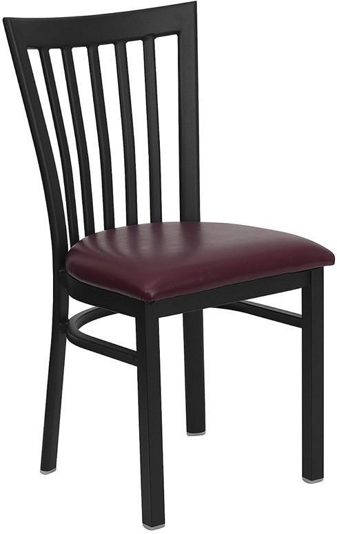 HERCULES Series Black School House Back Metal Restaurant Chair with Burgundy Vinyl Seat XU-DG6Q4BSCH-BURV-GG by Flash Furniture