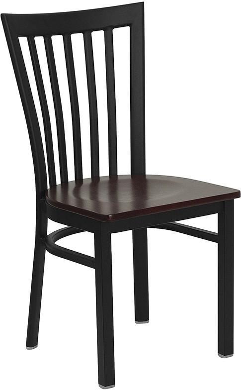 HERCULES Series Black School House Back Metal Restaurant Chair with Mahogany Wood Seat XU-DG6Q4BSCH-MAHW-GG by Flash Furniture