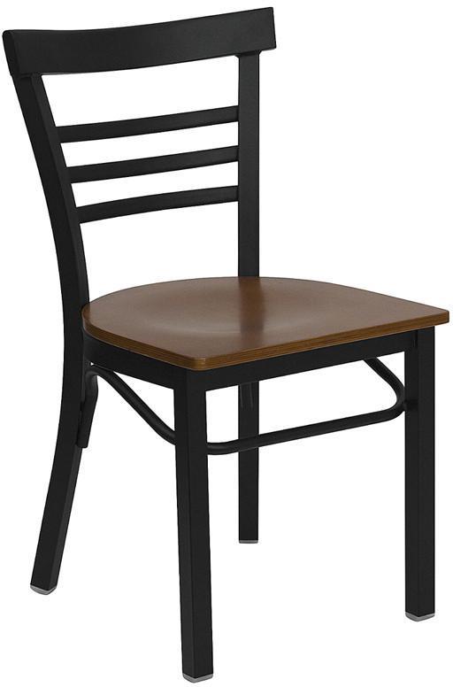 HERCULES Series Black Ladder Back Metal Restaurant Chair with Cherry Wood Seat XU-DG6Q6B1LAD-CHYW-GG by Flash Furniture
