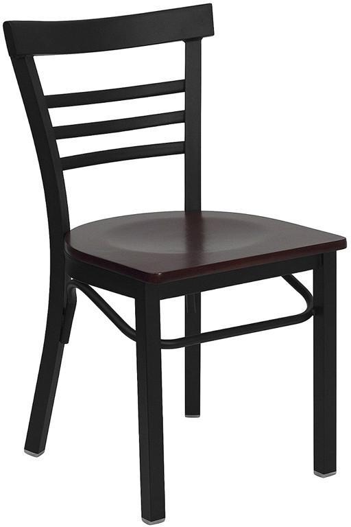 HERCULES Series Black Ladder Back Metal Restaurant Chair with Mahogany Wood Seat XU-DG6Q6B1LAD-MAHW-GG by Flash Furniture