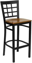 HERCULES Series Black Window Back Metal Restaurant Bar Stool with Cherry Wood Seat XU-DG6R7BWIN-BAR-CHYW-GG by Flash Furniture