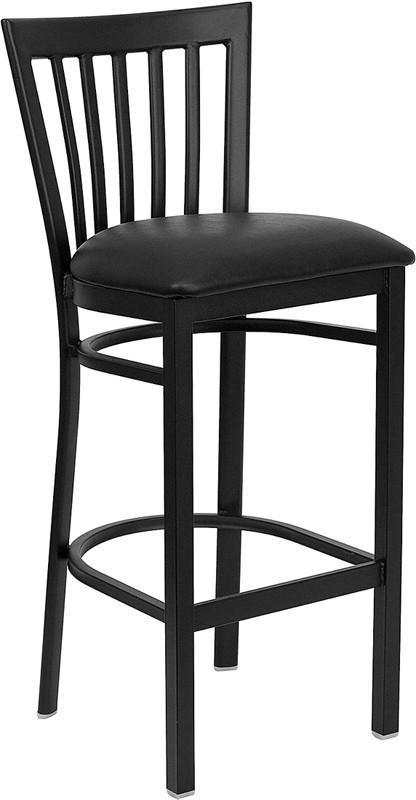 HERCULES Series Black School House Back Metal Restaurant Bar Stool with Black Vinyl Seat XU-DG6R8BSCH-BAR-BLKV-GG by Flash Furniture
