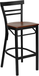 HERCULES Series Black Ladder Back Metal Restaurant Bar Stool with Cherry Wood Seat XU-DG6R9BLAD-BAR-CHYW-GG by Flash Furniture