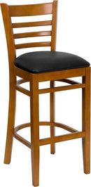 HERCULES Series Cherry Finished Ladder Back Wooden Restaurant Bar Stool with Black Vinyl Seat XU-DGW0005BARLAD-CHY-BLKV-GG by Flash Furniture