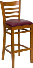 HERCULES Series Cherry Finished Ladder Back Wooden Restaurant Bar Stool with Burgundy Vinyl Seat XU-DGW0005BARLAD-CHY-BURV-GG by Flash Furniture