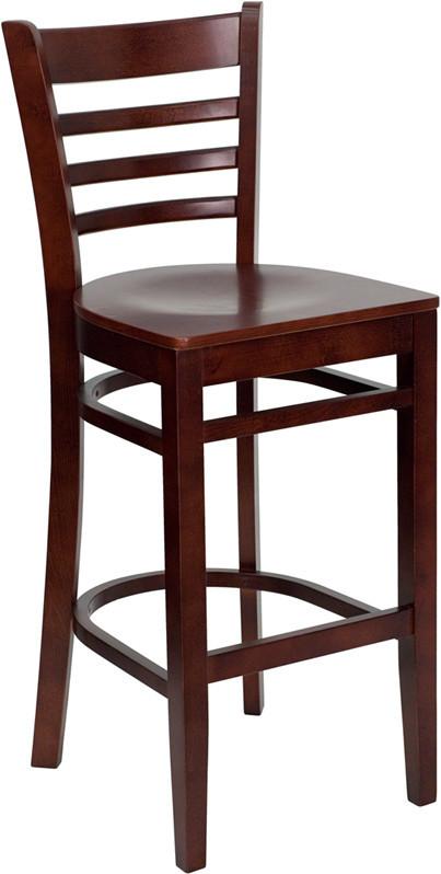 HERCULES Series Mahogany Finished Ladder Back Wooden Restaurant Bar Stool XU-DGW0005BARLAD-MAH-GG by Flash Furniture