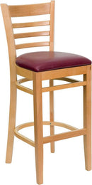 HERCULES Series Natural Wood Finished Ladder Back Wooden Restaurant Bar Stool with Burgundy Vinyl Seat XU-DGW0005BARLAD-NAT-BURV-GG by Flash Furniture