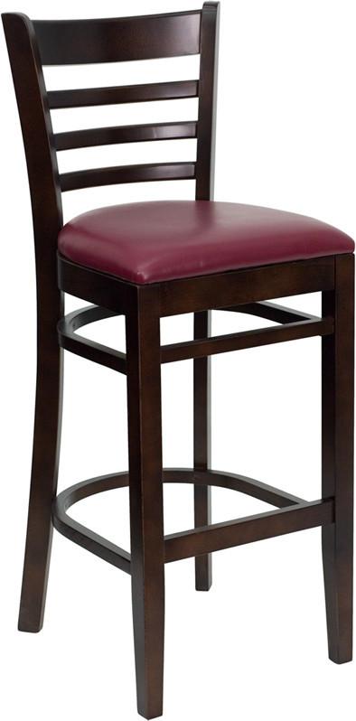 HERCULES Series Walnut Finished Ladder Back Wooden Restaurant Bar Stool with Burgundy Vinyl Seat XU-DGW0005BARLAD-WAL-BURV-GG by Flash Furniture