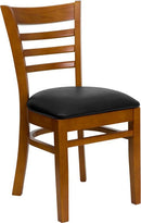 HERCULES Series Cherry Finished Ladder Back Wooden Restaurant Chair with Black Vinyl Seat XU-DGW0005LAD-CHY-BLKV-GG by Flash Furniture