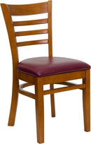 HERCULES Series Cherry Finished Ladder Back Wooden Restaurant Chair with Burgundy Vinyl Seat XU-DGW0005LAD-CHY-BURV-GG by Flash Furniture