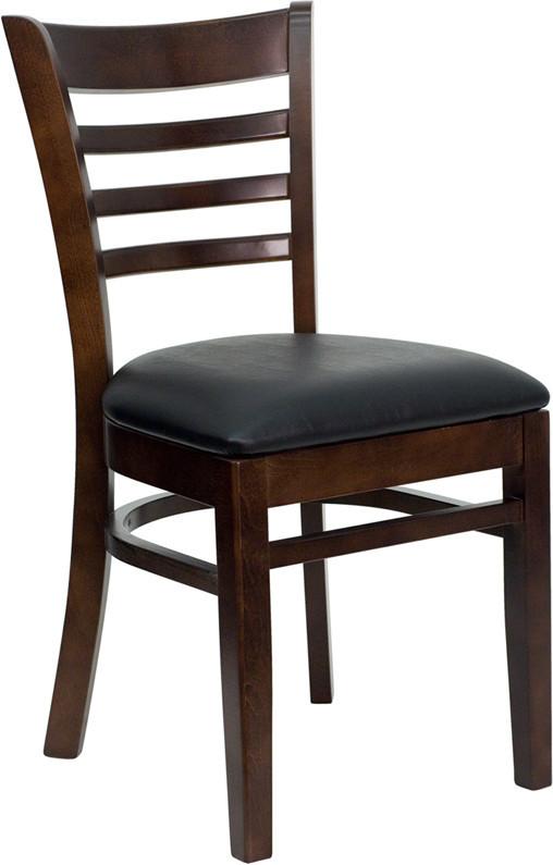 HERCULES Series Walnut Finished Ladder Back Wooden Restaurant Chair with Black Vinyl Seat XU-DGW0005LAD-WAL-BLKV-GG by Flash Furniture
