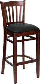 HERCULES Series Mahogany Finished Vertical Slat Back Wooden Restaurant Bar Stool with Black Vinyl Seat XU-DGW0008BARVRT-MAH-BLKV-GG by Flash Furniture