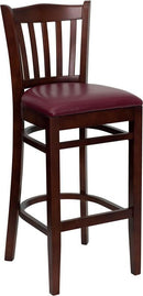 HERCULES Series Mahogany Finished Vertical Slat Back Wooden Restaurant Bar Stool with Burgundy Vinyl Seat XU-DGW0008BARVRT-MAH-BURV-GG by Flash Furniture
