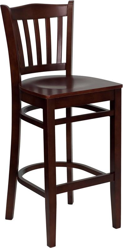 HERCULES Series Mahogany Finished Vertical Slat Back Wooden Restaurant Bar Stool XU-DGW0008BARVRT-MAH-GG by Flash Furniture