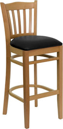 HERCULES Series Natural Wood Finished Vertical Slat Back Wooden Restaurant Bar Stool with Black Vinyl Seat XU-DGW0008BARVRT-NAT-BLKV-GG by Flash Furniture