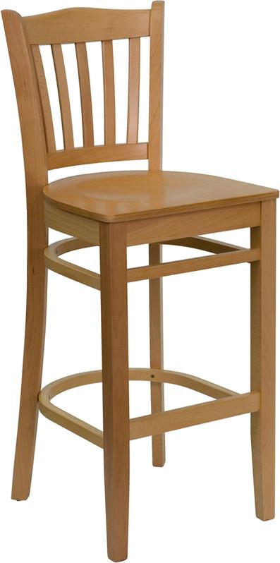HERCULES Series Natural Wood Finished Vertical Slat Back Wooden Restaurant Bar Stool XU-DGW0008BARVRT-NAT-GG by Flash Furniture