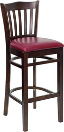 HERCULES Series Walnut Finished Vertical Slat Back Wooden Restaurant Bar Stool with Burgundy Vinyl Seat XU-DGW0008BARVRT-WAL-BURV-GG by Flash Furniture