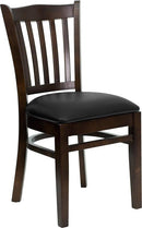 HERCULES Series Walnut Finished Vertical Slat Back Wooden Restaurant Chair with Black Vinyl Seat XU-DGW0008VRT-WAL-BLKV-GG by Flash Furniture