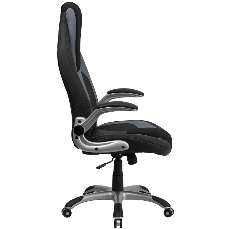 Flash Furniture High Back Black & Gray Vinyl Executive Swivel Office Chair With Black Mesh Insets And Flip-Up Arms